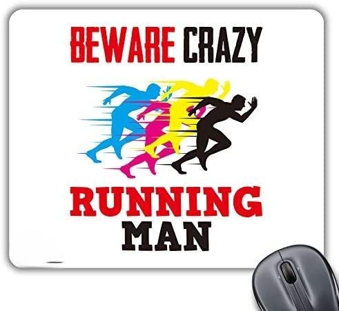 CP523 Beware Crazy Running Man (A) Novelty Gift Printed PC Laptop Computer Mouse Mat Pad
