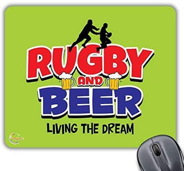 CP312 Rugby and Beer Living The Dream Novelty Gift Printed PC Laptop Computer Mouse Mat Pad