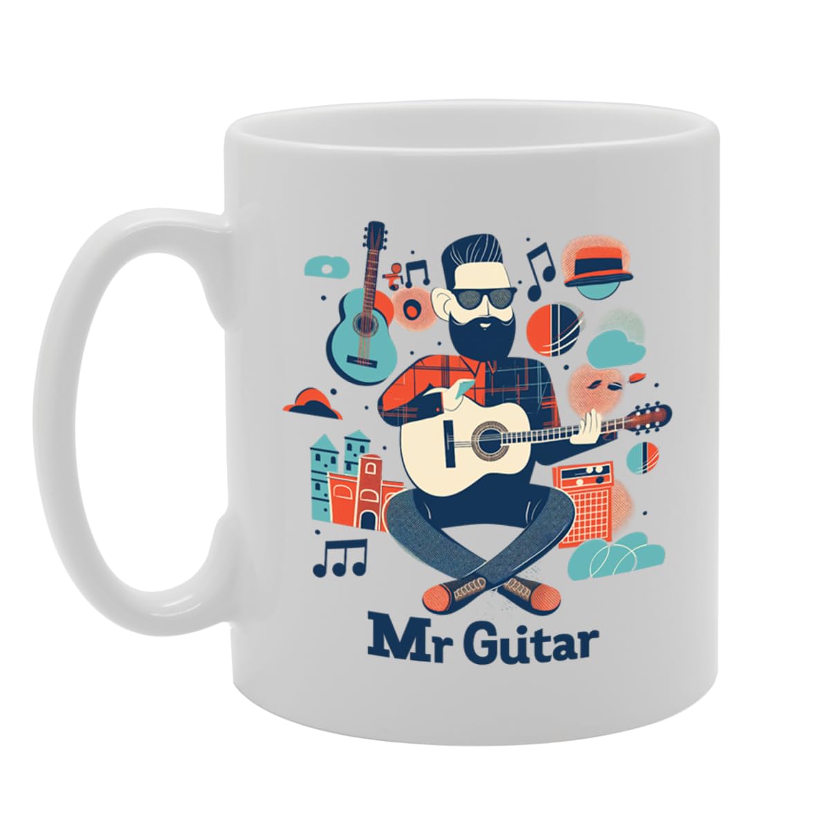 Mr Guitar Player  - Ideal For Music Lovers, Unique Guitar Handle Design, 11Oz Ceramic Coffee  For Musicians, Guitarists, And Music Enthusiasts Mg5904 - Funny Printed Coffee Mug - Great Gift Idea
