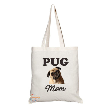 TB587 PUG Mom Novelty Present Gift Printed Eco-Friendly Stylish Long Handled Tote Shoulder Bag