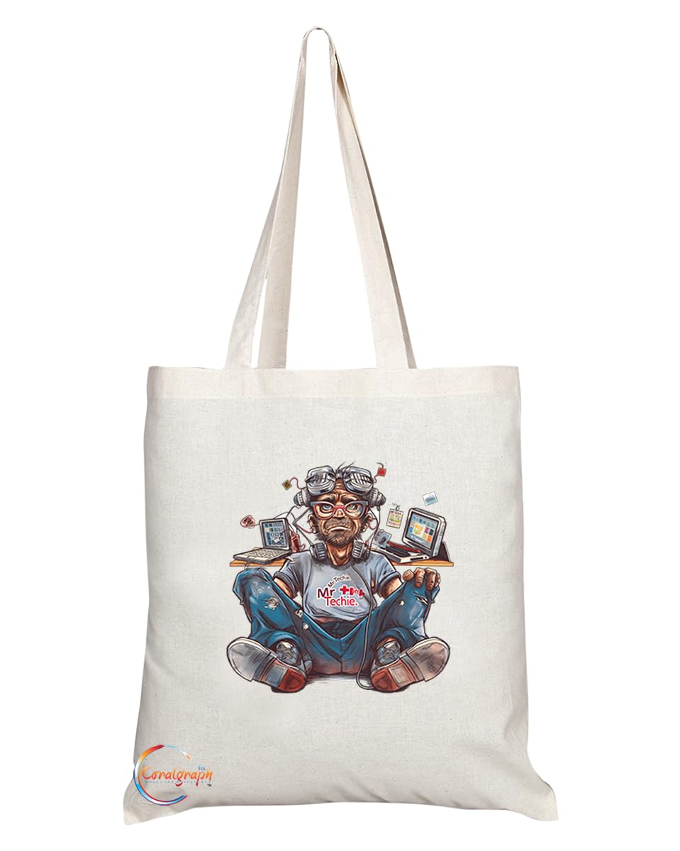 TB1950 Mr Techie Souvenir Tote Bag - Depicting a Man Who Embodies Tech Savvy and Innovation - Memory Keepsake for Technology Enthusiasts - Mr Techie Memorabilia