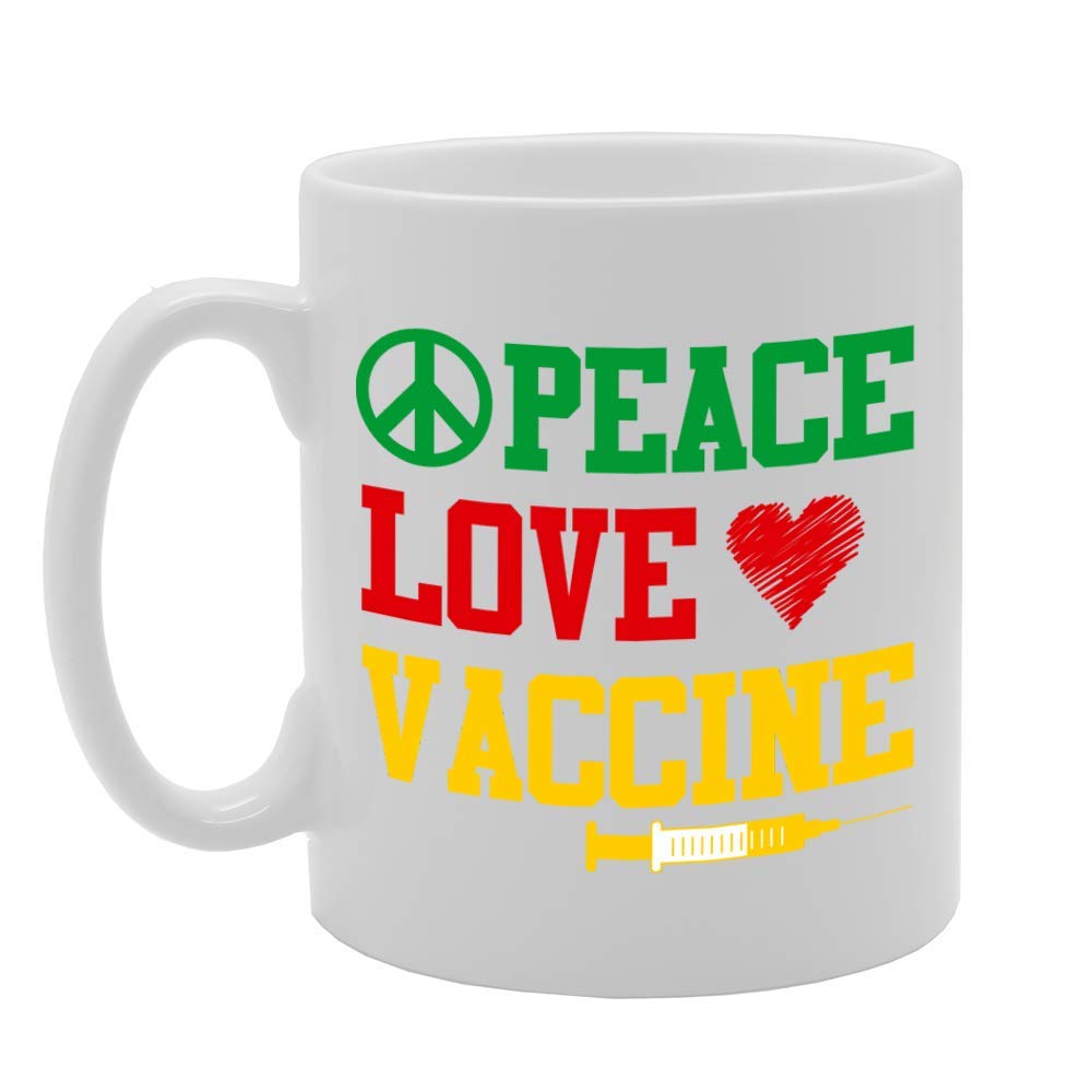 Peace Love Vaccine Heart Peach Symbol   Printed Tea Coffee Ceramic  Mg4732 - Funny Printed Coffee Mug - Great Gift Idea