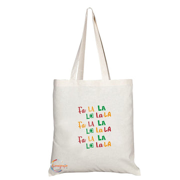 TB1448 Fa La La La La Novelty Present Gift Printed Eco-Friendly Stylish Long Handled Tote Shoulder Bag