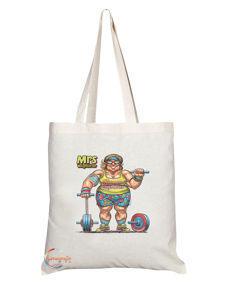 TB1884 Mrs Weightlifter Tote Bag - Gift for Female Weightlifters, Fitness Enthusiasts, Gym Goers - Durable, Stylish, Eco-Friendly, Reusable, Spacious, and Lightweight