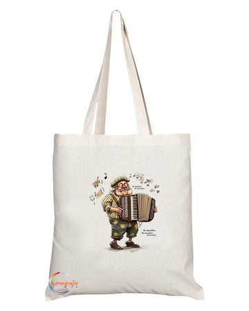 TB2137 - Natural Reusable Shopping Souvenir Tote Bag Featuring Mr Accordion Design