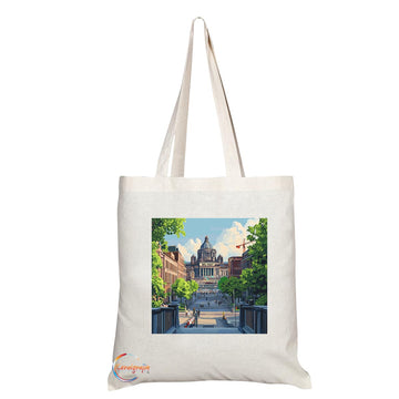 Natural Reusable Shopping Souvenir Tote Bag Featuring Cities and Landmarks in United Kingdom (Belfast)