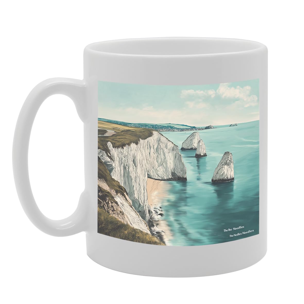 Printed Coffee Ceramic  Featuring Cities And Landmarks In United Kingdom (Needles) - Funny Printed Coffee Mug - Great Gift Idea