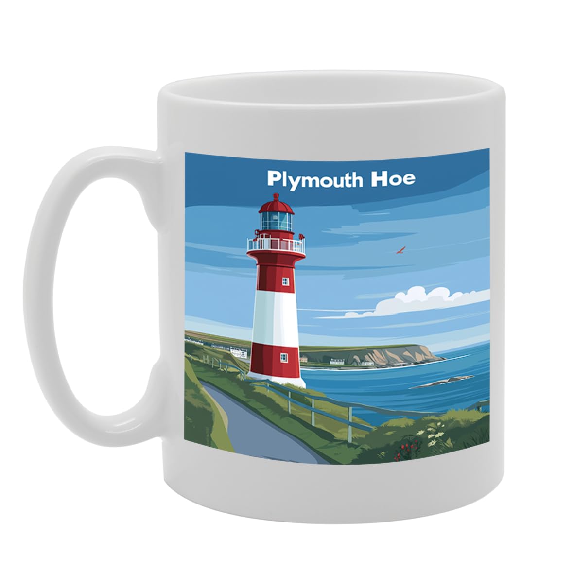 Printed Coffee Ceramic  Featuring Cities And Landmarks In United Kingdom (Plymouth Hoe) - Funny Printed Coffee Mug - Great Gift Idea
