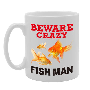 Beware Crazy Fish Man   Printed Tea Coffee Ceramic  Mg4414 - Funny Printed Coffee Mug - Great Gift Idea