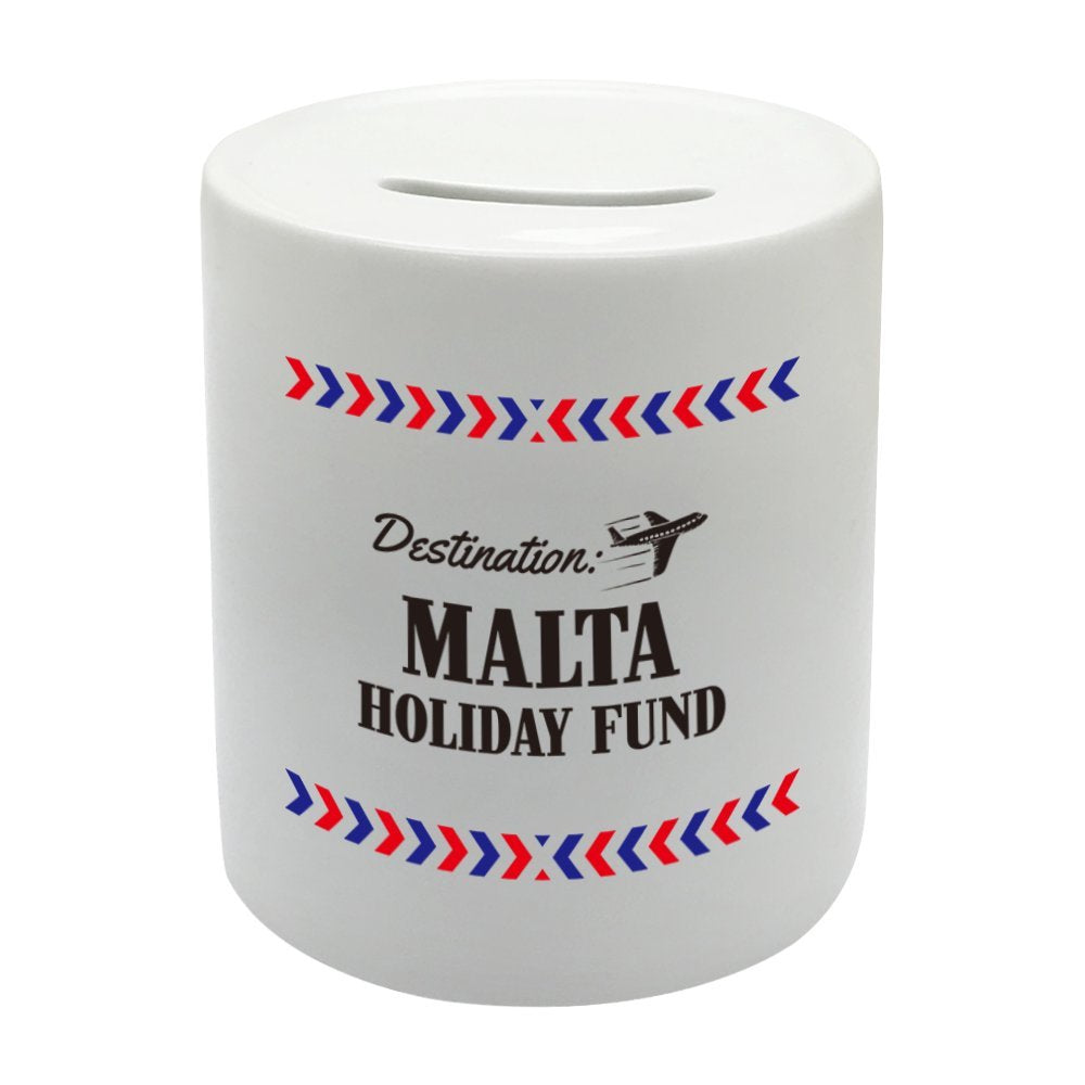 BS023 MALTA HOLIDAY FUND Novelty Gift Printed Ceramic Piggy Bank Money Saving Box