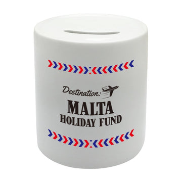 BS023 MALTA HOLIDAY FUND Novelty Gift Printed Ceramic Piggy Bank Money Saving Box