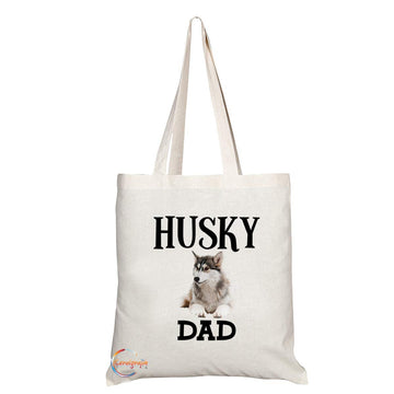 TB572 HUSKY DAD Novelty Present Gift Printed Eco-Friendly Stylish Long Handled Tote Shoulder Bag