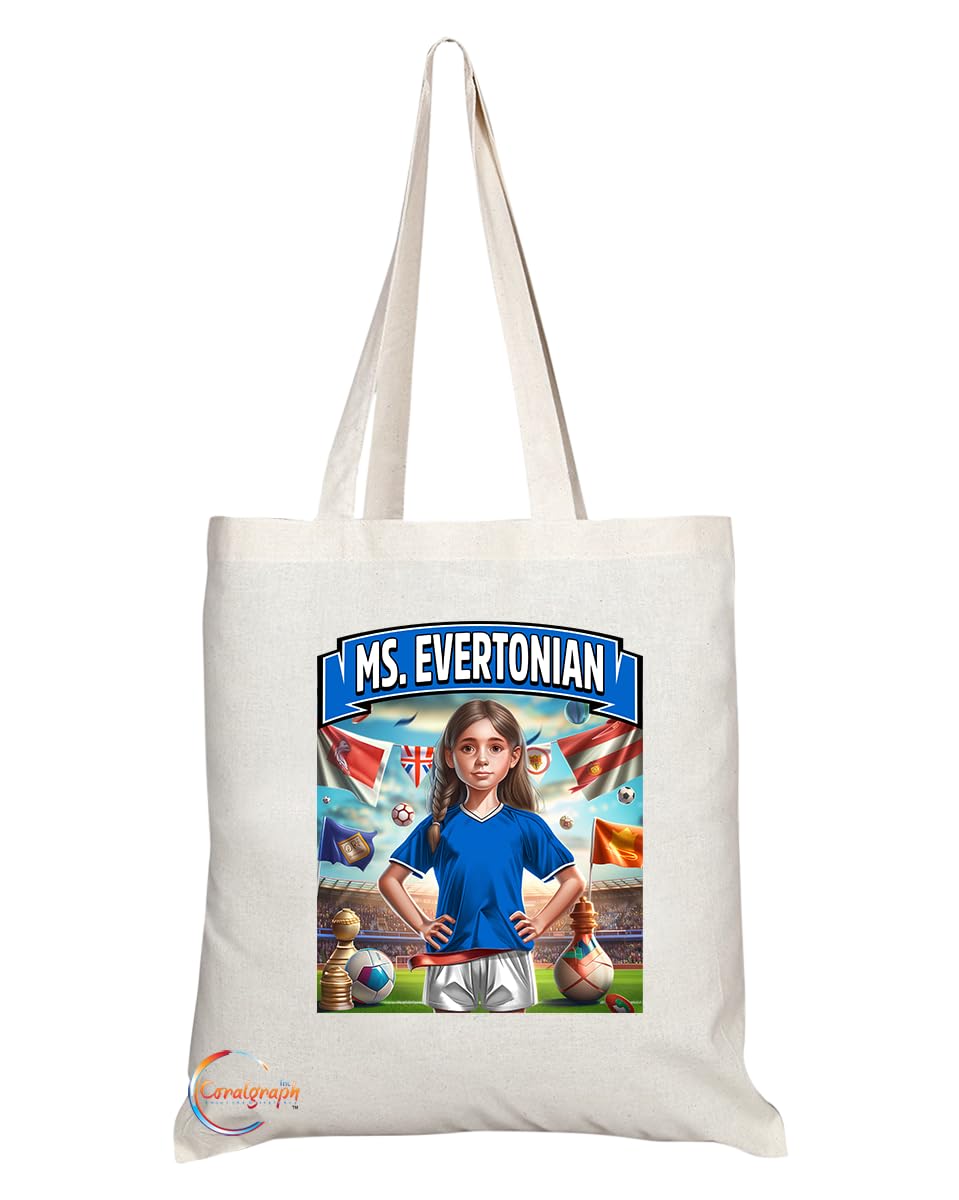 TB1616 Ms Evertonian Footie Fan Lady Girl Tote Bag - Eco-Friendly, Stylish, Long Handled, Perfect Novelty Gift by