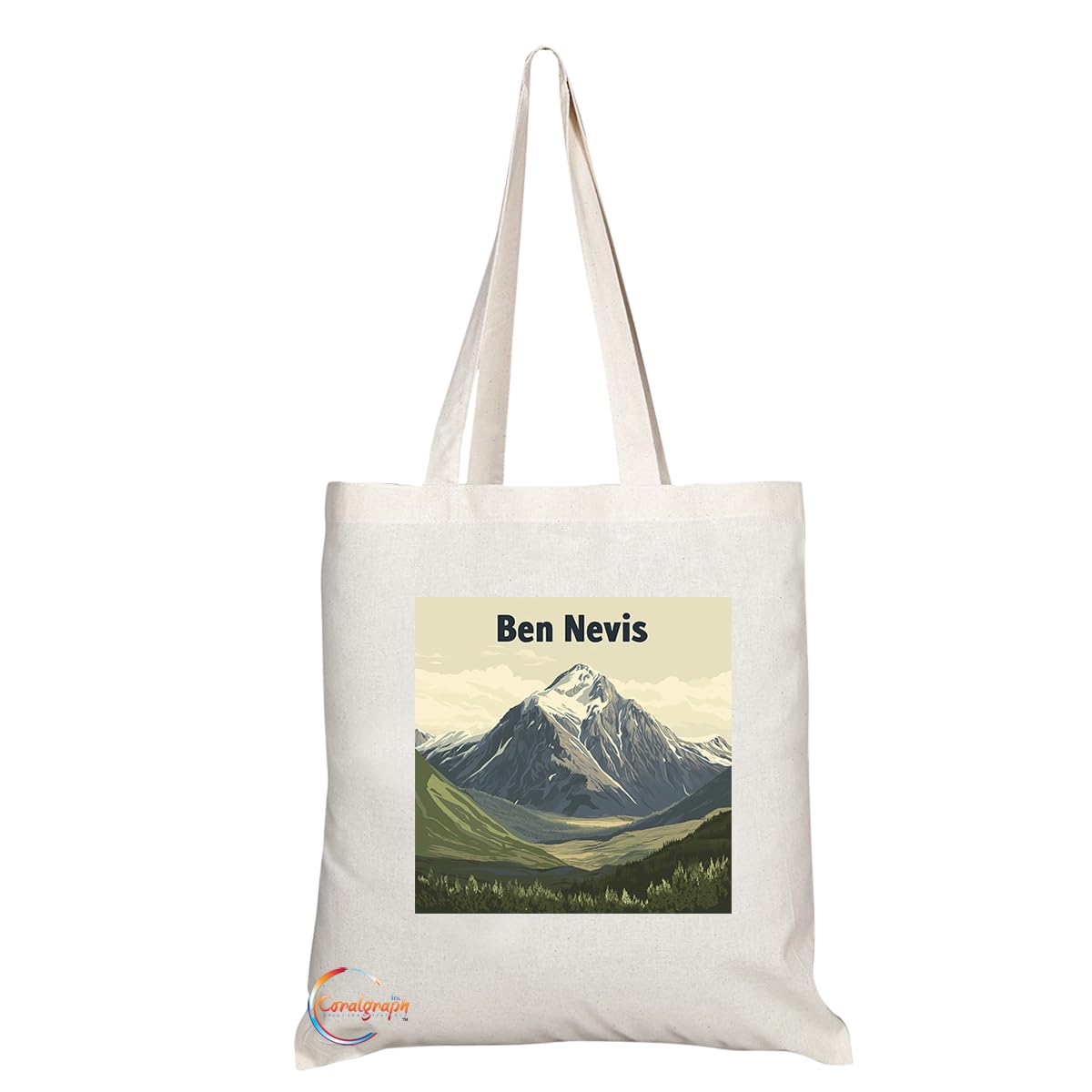 Natural Reusable Shopping Souvenir Tote Bag Featuring Cities and Landmarks in United Kingdom (Ben Nevis)
