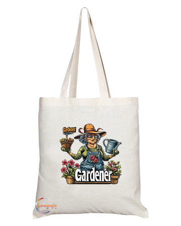 TB1955 Ms Gardener Souvenir Tote Bag - Depicting a Passionate Gardener Tending to Plants - Memory Keepsake for Gardening Enthusiasts - Ms Gardener Memorabilia