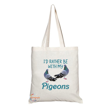 TB1263 Id Rather be with My Pigeons Novelty Present Gift Printed Eco-Friendly Stylish Long Handled Tote Shoulder Bag