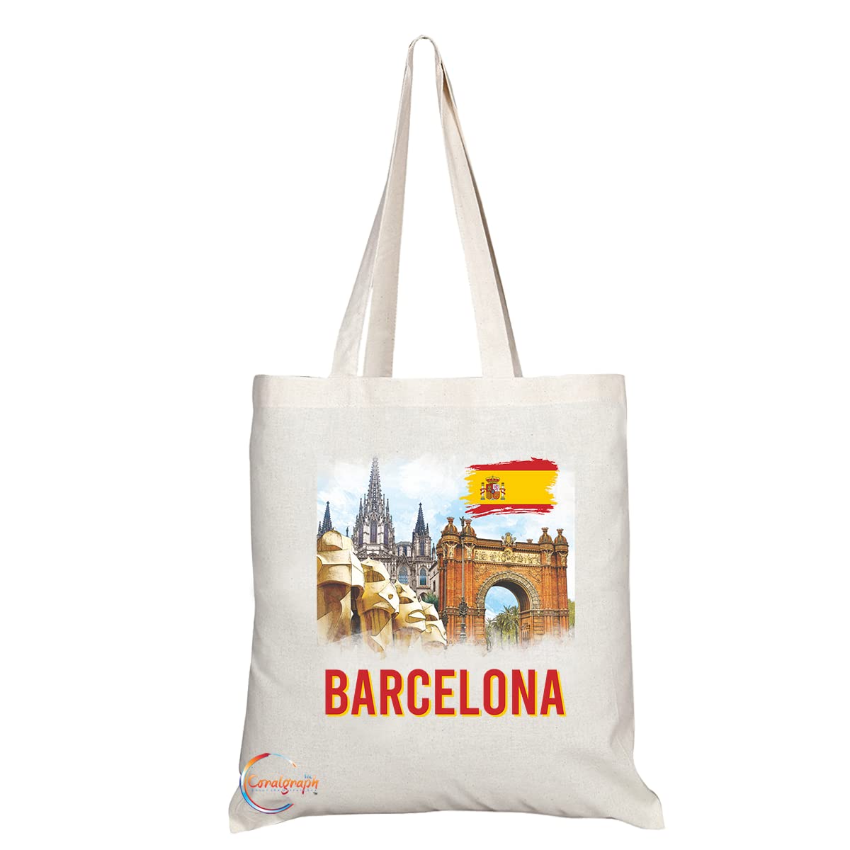 TB1536 Barcelona Spain - B Novelty Present Gift Printed Eco-Friendly Stylish Long Handled Tote Shoulder Bag