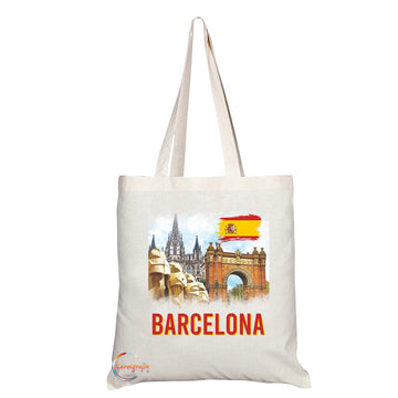 TB1536 Barcelona Spain - B Novelty Present Gift Printed Eco-Friendly Stylish Long Handled Tote Shoulder Bag