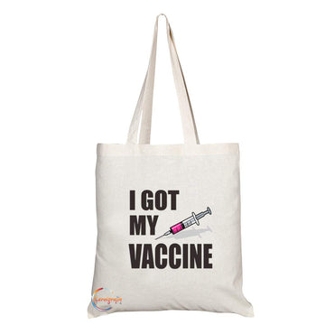 TB774 I Got My Vaccine Novelty Present Gift Printed Eco-Friendly Stylish Long Handled Tote Shoulder Bag