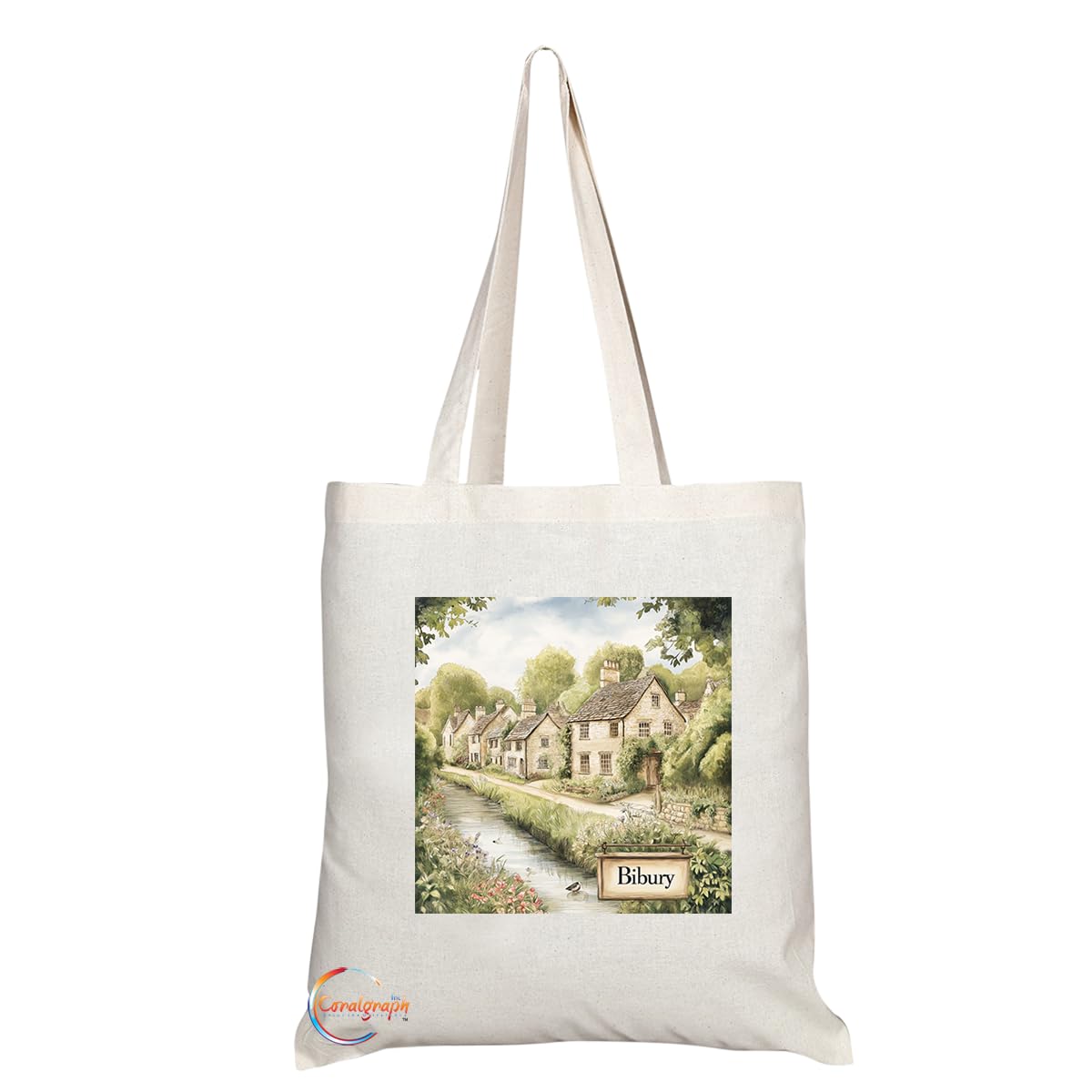 Natural Reusable Shopping Souvenir Tote Bag Featuring Cities and Landmarks in United Kingdom (Bibury)