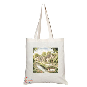 Natural Reusable Shopping Souvenir Tote Bag Featuring Cities and Landmarks in United Kingdom (Bibury)
