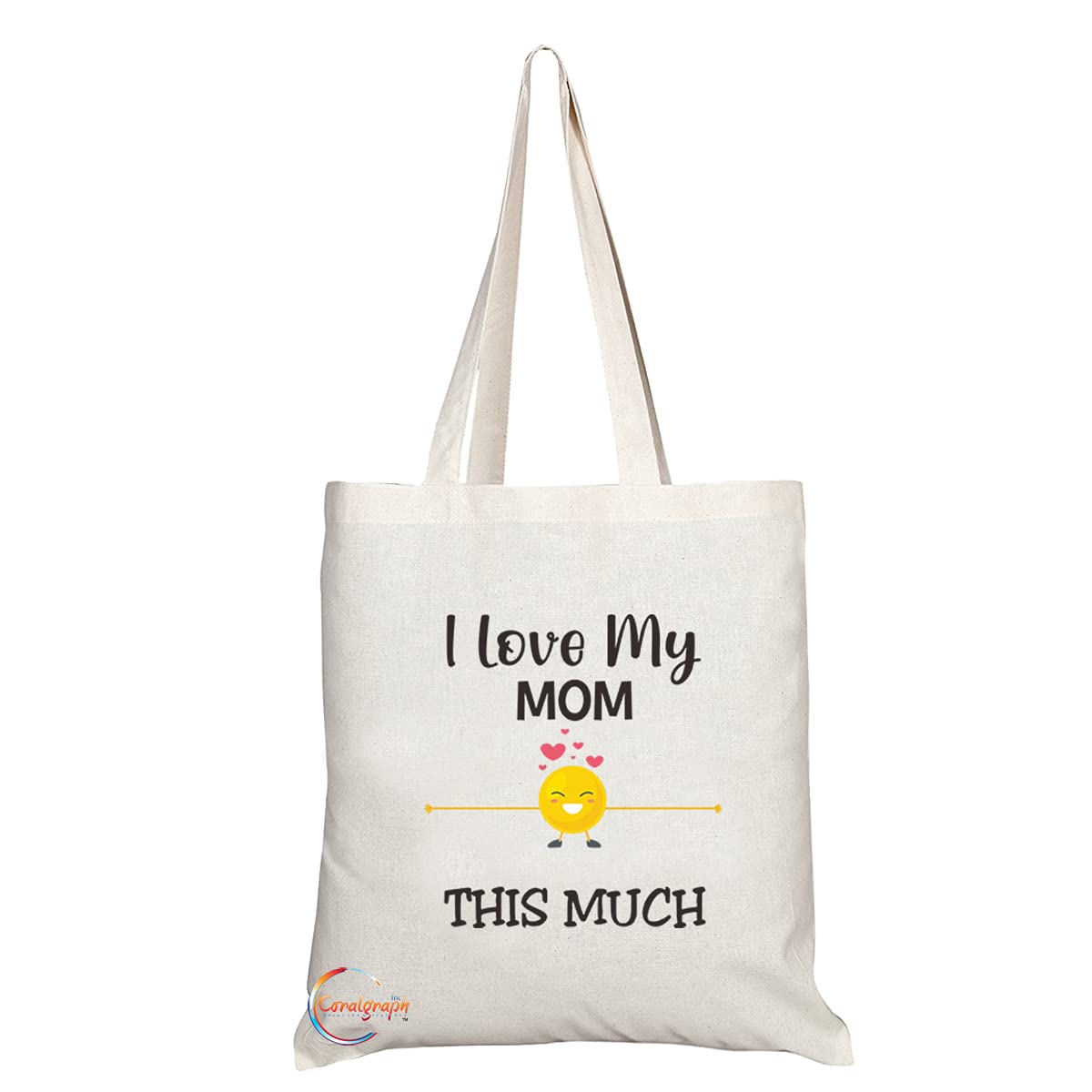 TB1177 Love My Mom This Much Novelty Present Gift Printed Eco-Friendly Stylish Long Handled Tote Shoulder Bag