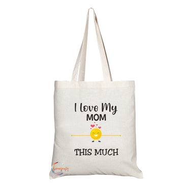TB1177 Love My Mom This Much Novelty Present Gift Printed Eco-Friendly Stylish Long Handled Tote Shoulder Bag