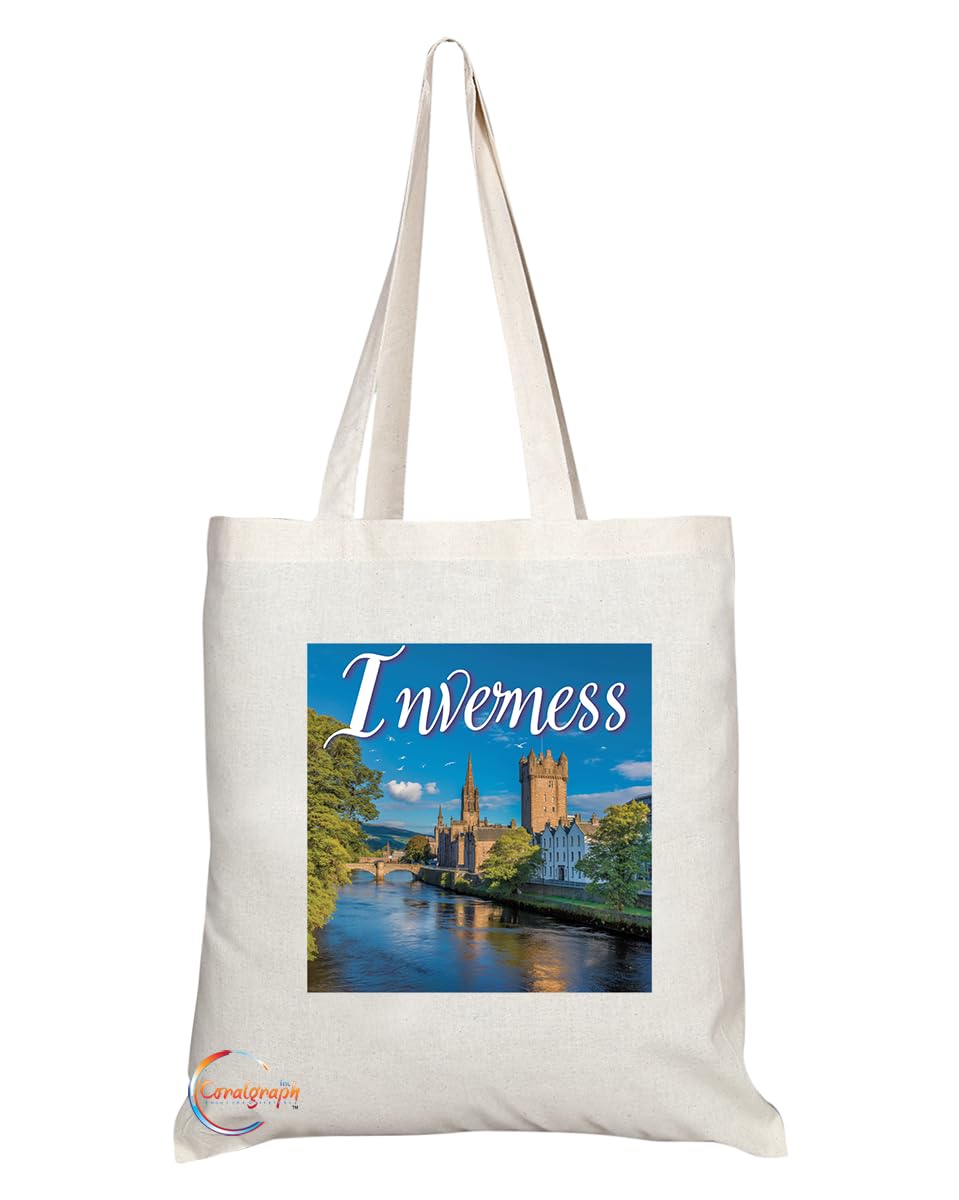 Natural Reusable Shopping Souvenir Tote Bag Featuring Cities and Landmarks in United Kingdom (Inverness2)