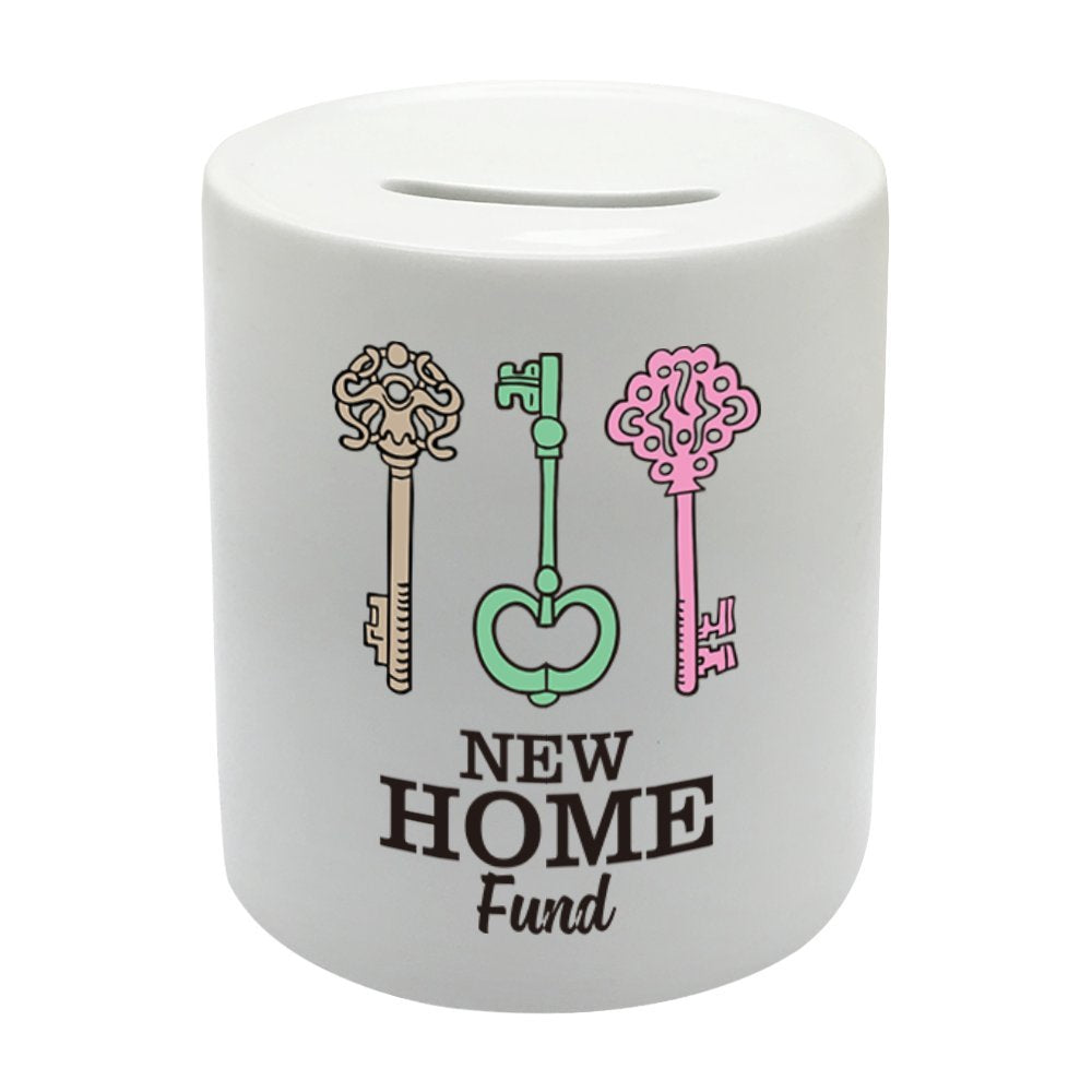 BS027 NEW HOME FUND Novelty Gift Printed Ceramic Piggy Bank Money Saving Box