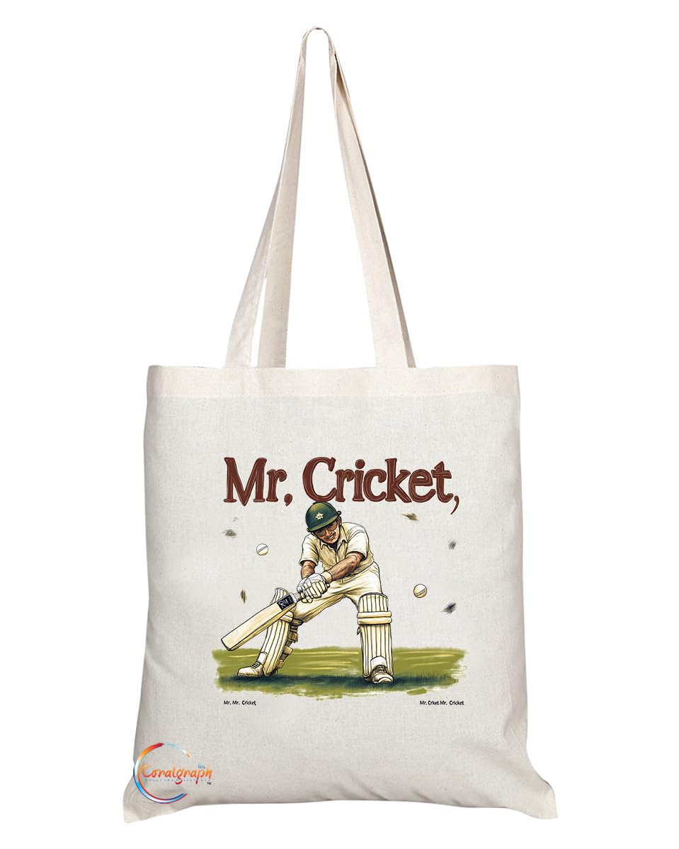 Natural Reusable Shopping Souvenir Tote Bag Featuring Popular Sports Designs from Around the World (Cricket)