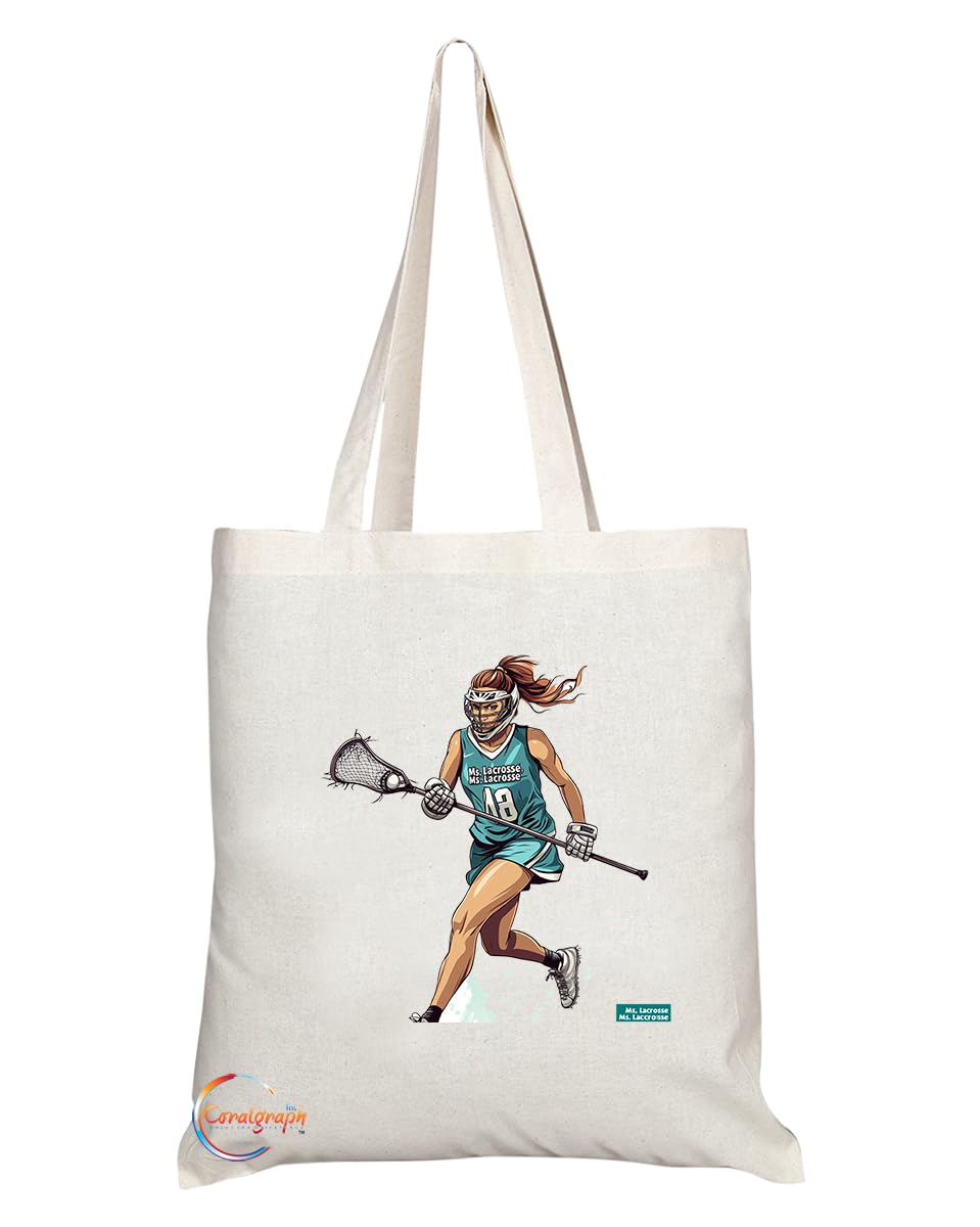 Natural Reusable Shopping Souvenir Tote Bag Featuring Popular Sports Designs from Around the World (Lacrosse)