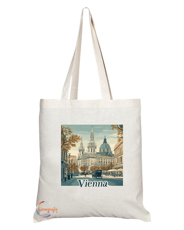 Natural Reusable Shopping Souvenir Tote Bag Featuring Popular Cities and Capitals from Europe and Around the World (Vienna)