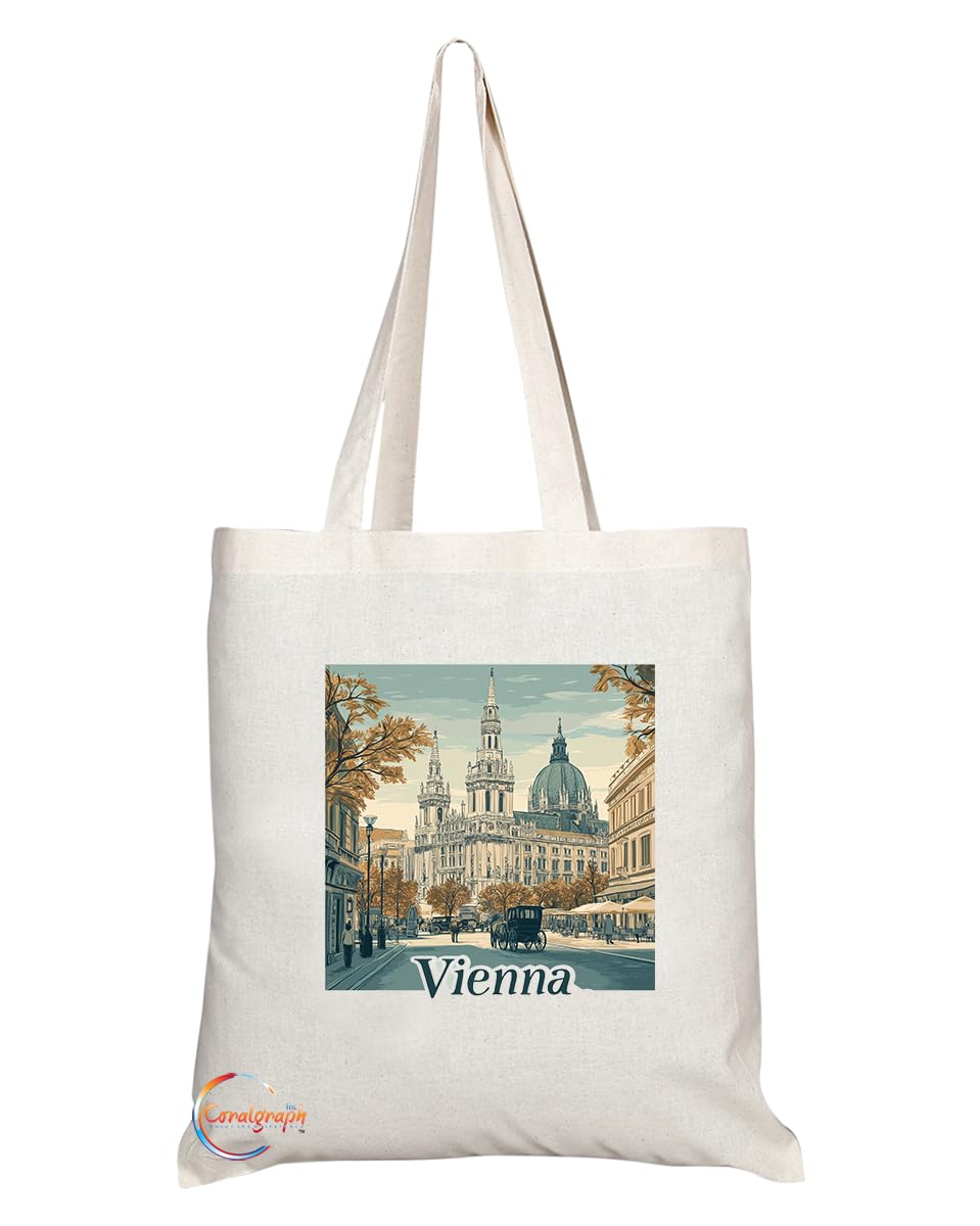 Natural Reusable Shopping Souvenir Tote Bag Featuring Popular Cities and Capitals from Europe and Around the World (Vienna)