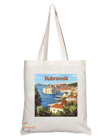 Natural Reusable Shopping Souvenir Tote Bag Featuring Popular Cities and Capitals from Europe and Around the World (Dubrovnik)