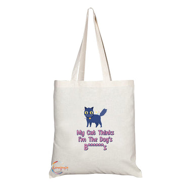 TB1408 My Cat Thinks I'm the Dog's B******s Novelty Present Gift Printed Eco-Friendly Stylish Long Handled Tote Shoulder Bag