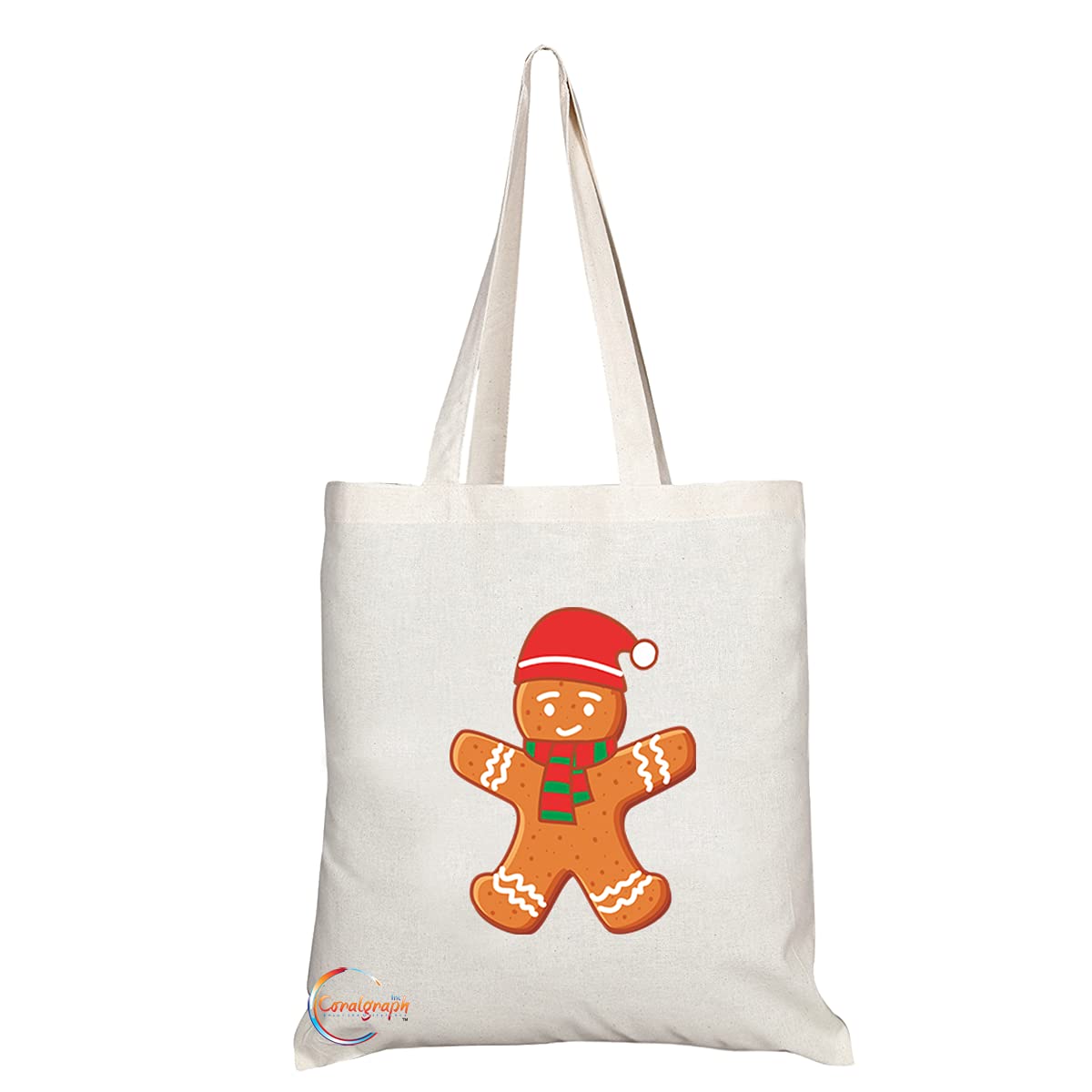 TB1251 Gingerbread Novelty Present Gift Printed Eco-Friendly Stylish Long Handled Tote Shoulder Bag