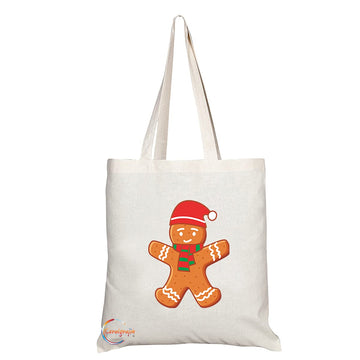 TB1251 Gingerbread Novelty Present Gift Printed Eco-Friendly Stylish Long Handled Tote Shoulder Bag