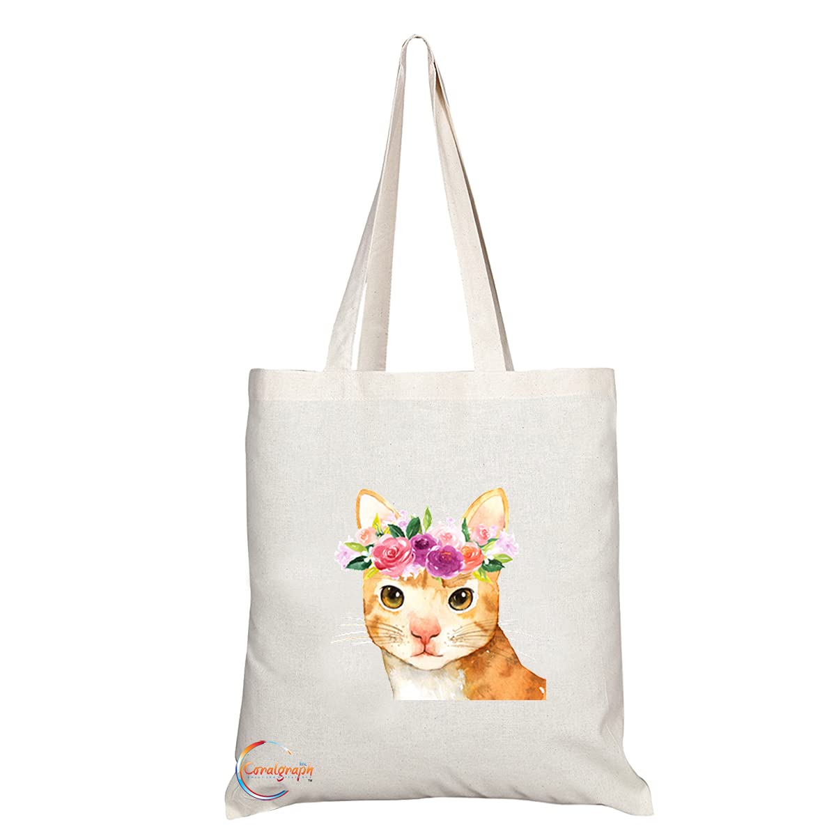TB1216 Cat Flower Novelty Present Gift Printed Eco-Friendly Stylish Long Handled Tote Shoulder Bag