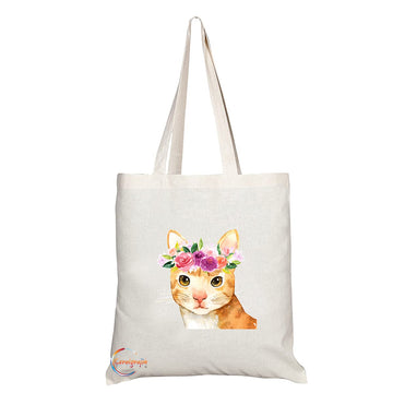 TB1216 Cat Flower Novelty Present Gift Printed Eco-Friendly Stylish Long Handled Tote Shoulder Bag