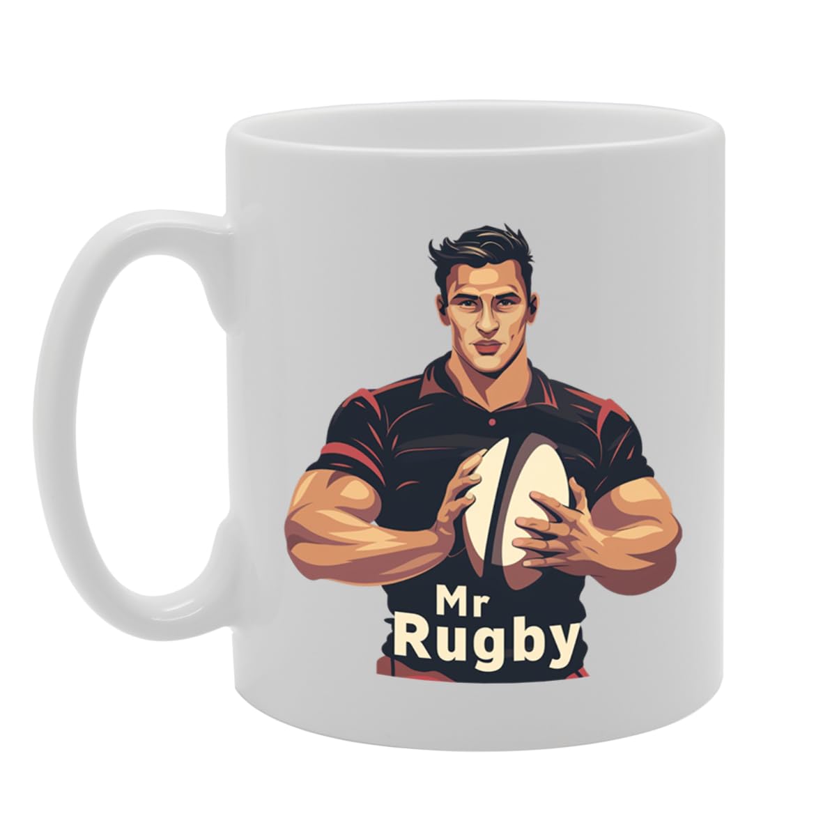 Mr Rugby  - Ideal For Rugby Players And Fans, Unique Rugby Ball Handle Design, 11Oz Ceramic Coffee  For Sports Enthusiasts Mg5906 - Funny Printed Coffee Mug - Great Gift Idea