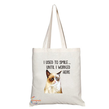 TB1150 I Used to Smile until I worked Here Novelty Present Gift Printed Eco-Friendly Stylish Long Handled Tote Shoulder Bag
