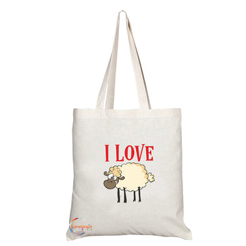 TB1308 I Love Sheep Tea Novelty Present Gift Printed Eco-Friendly Stylish Long Handled Tote Shoulder Bag