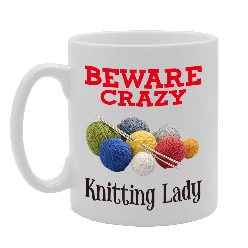Beware Crazy Knitting Lady   Printed Tea Coffee Ceramic  Mg4396 - Funny Printed Coffee Mug - Great Gift Idea