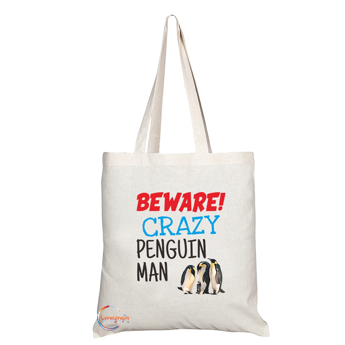 TB1240 Beware Crazy Penguin Man Novelty Present Gift Printed Eco-Friendly Stylish Long Handled Tote Shoulder Bag