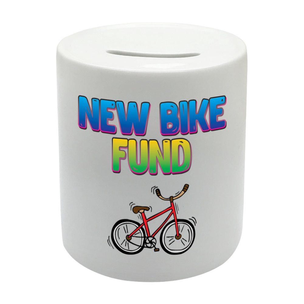 BS002 New Bike Fund Novelty Gift Printed Ceramic Piggy Bank Money Saving Box