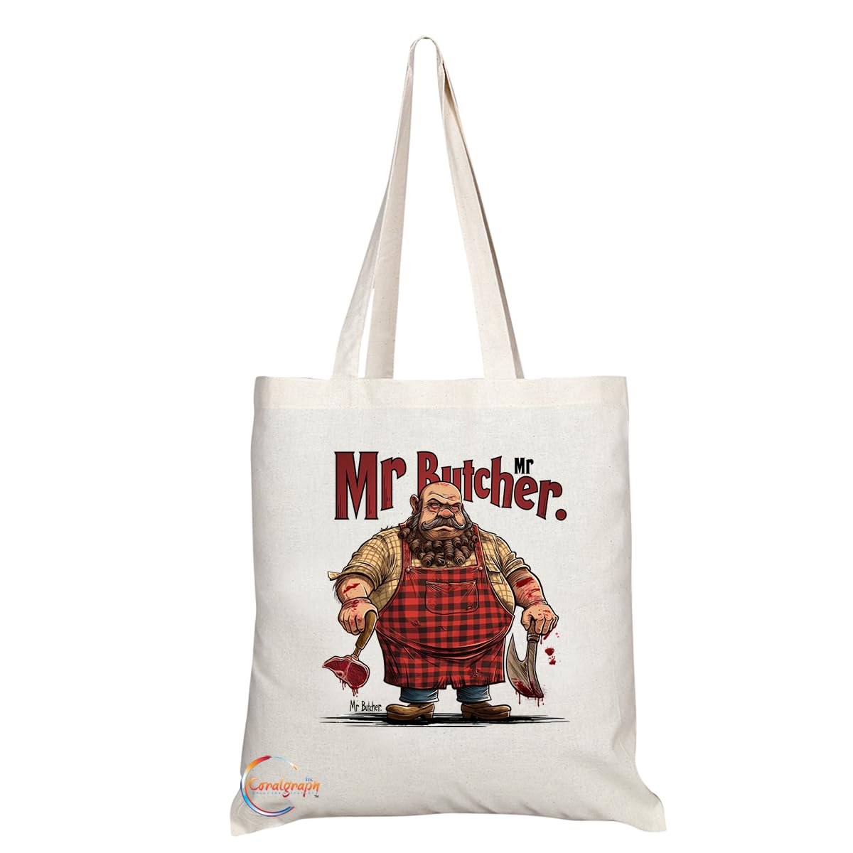 TB1794 Mr Butcher Tote Bag - Great for Butchers, Meat Enthusiasts, Culinary Professionals - Sustainable, Stylish, Long Handled, Durable and Reusable