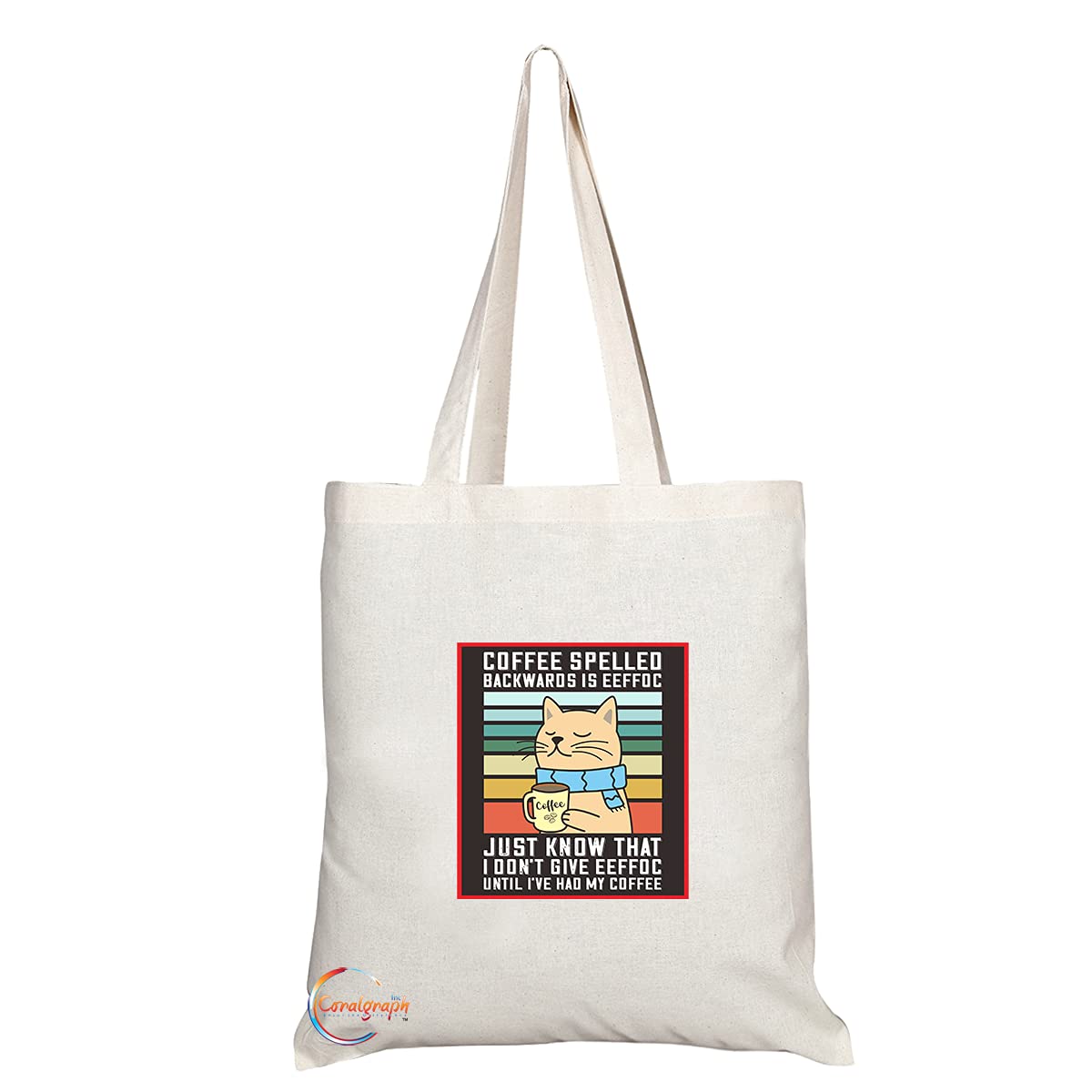TB1381 Coffee Spelled Backwards is EEFFOC Tea Novelty Present Gift Printed Eco-Friendly Stylish Long Handled Tote Shoulder Bag