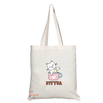 TB1367 Kittea Tea Novelty Present Gift Printed Eco-Friendly Stylish Long Handled Tote Shoulder Bag