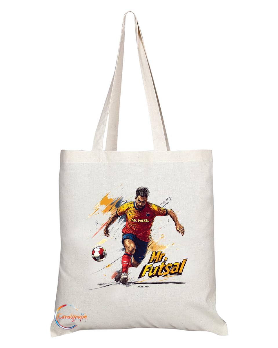 Natural Reusable Shopping Souvenir Tote Bag Featuring Popular Sports Designs from Around the World (Futsal)