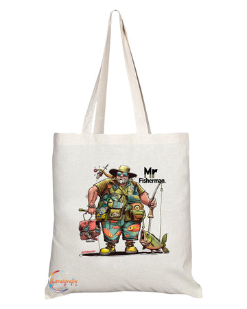TB1869 Mr Fisherman Tote Bag - Gift for Fishermen, Anglers, Fishing Enthusiasts - Durable, Stylish, Eco-Friendly, Reusable, Spacious, and Lightweight